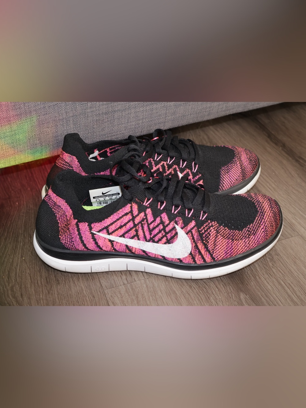 Nike Free 4.0 Flyknit Women's Size 8.5 Running Shoes Black Pink Fuchsia